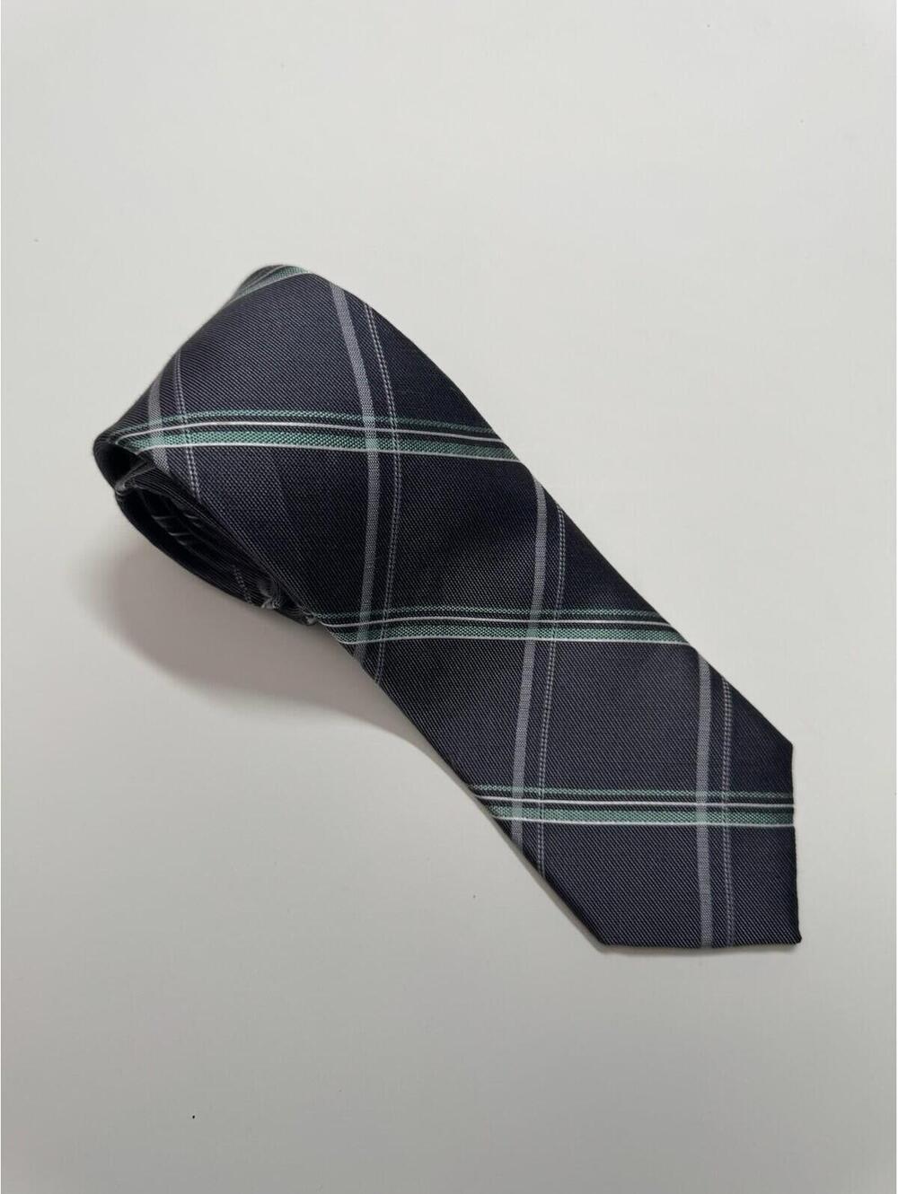 Michael Kors Silk & Linen Blend Tie In Grey & Teal Plaid